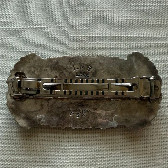 Larry Moses Begay “LMB Navajo” Vintage Turquoise and Sterling Hair Barrette - Picture 2 of 4